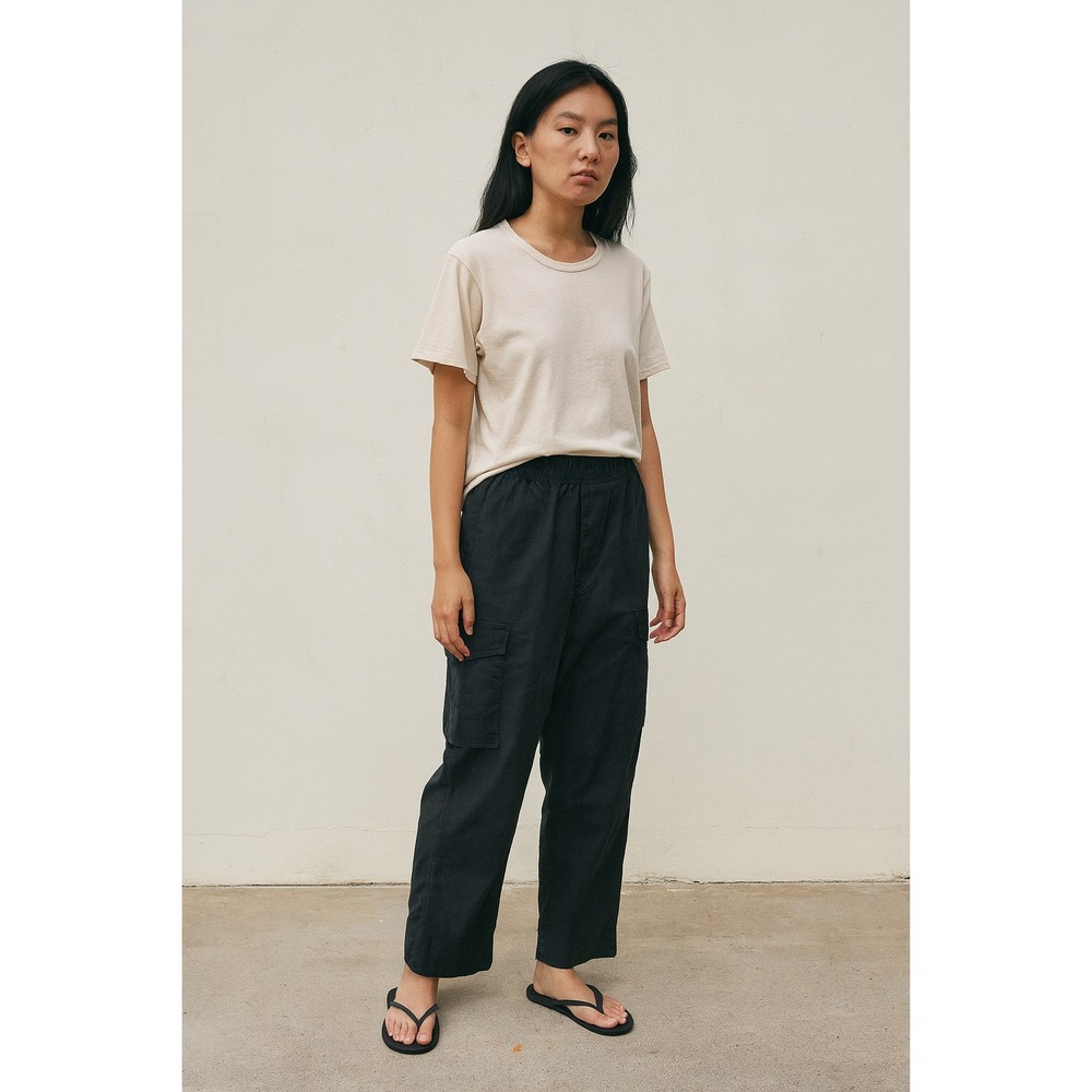 Muji Baggy Cargo Pants‎ Womens XS Black Cotton Blend Y2K Elastic Waist Casual